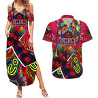 Autism Awareness Australia Melbourne Demons Couples Matching Summer Maxi Dress and Hawaiian Shirt Aboriginal Indigenous Art