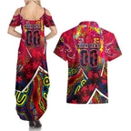 Autism Awareness Australia Melbourne Demons Couples Matching Summer Maxi Dress and Hawaiian Shirt Aboriginal Indigenous Art