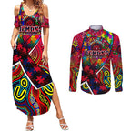 Autism Awareness Australia Melbourne Demons Couples Matching Summer Maxi Dress and Long Sleeve Button Shirt Aboriginal Indigenous Art
