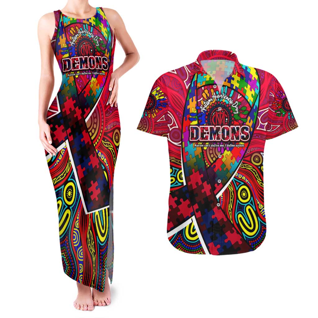 Autism Awareness Australia Melbourne Demons Couples Matching Tank Maxi Dress and Hawaiian Shirt Aboriginal Indigenous Art