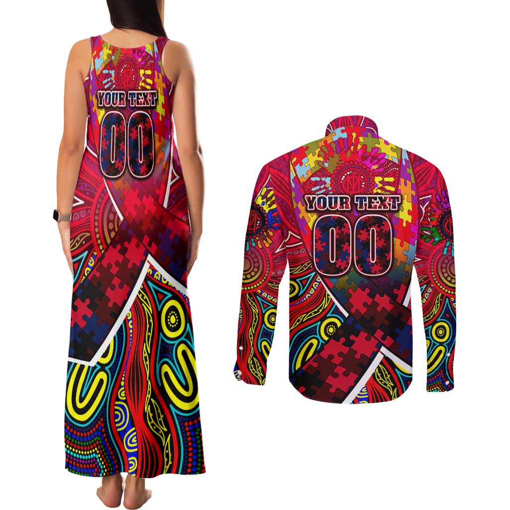 Autism Awareness Australia Melbourne Demons Couples Matching Tank Maxi Dress and Long Sleeve Button Shirt Aboriginal Indigenous Art