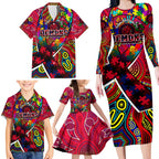 Autism Awareness Australia Melbourne Demons Family Matching Long Sleeve Bodycon Dress and Hawaiian Shirt Aboriginal Indigenous Art
