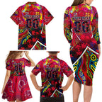 Autism Awareness Australia Melbourne Demons Family Matching Long Sleeve Bodycon Dress and Hawaiian Shirt Aboriginal Indigenous Art