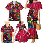 Autism Awareness Australia Melbourne Demons Family Matching Mermaid Dress and Hawaiian Shirt Aboriginal Indigenous Art