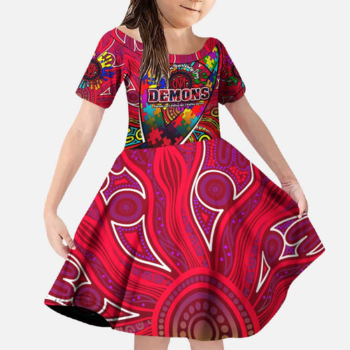 Autism Awareness Australia Melbourne Demons Family Matching Mermaid Dress and Hawaiian Shirt Aboriginal Indigenous Art