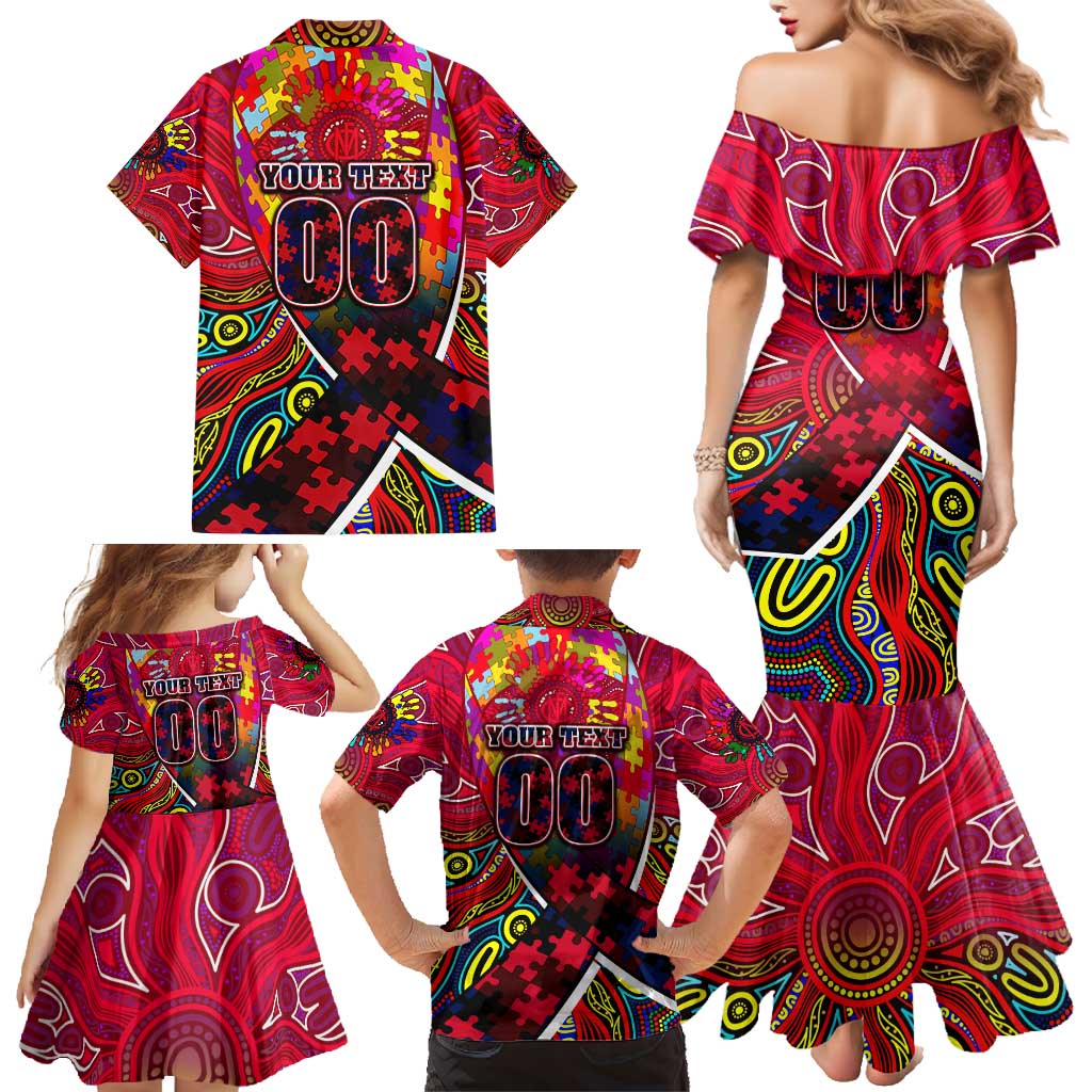 Autism Awareness Australia Melbourne Demons Family Matching Mermaid Dress and Hawaiian Shirt Aboriginal Indigenous Art