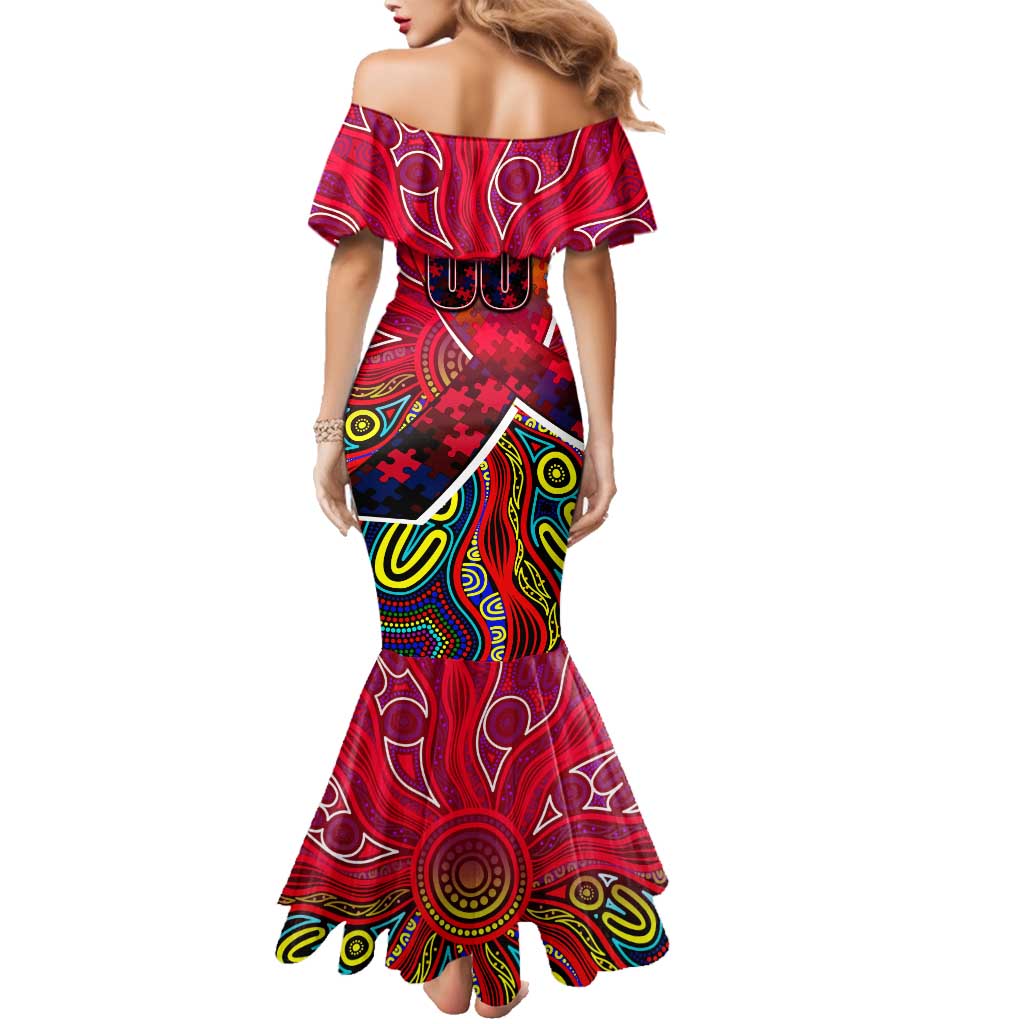 Autism Awareness Australia Melbourne Demons Family Matching Mermaid Dress and Hawaiian Shirt Aboriginal Indigenous Art