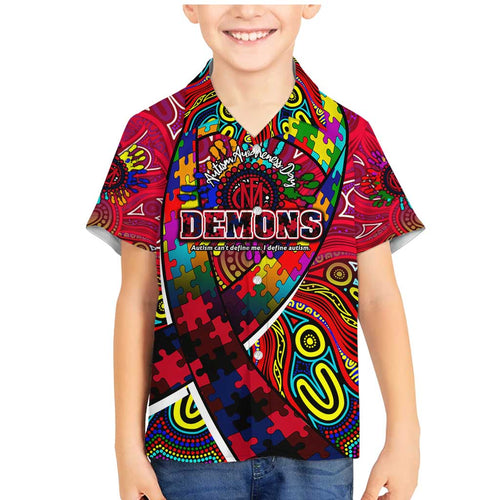 Autism Awareness Australia Melbourne Demons Family Matching Mermaid Dress and Hawaiian Shirt Aboriginal Indigenous Art
