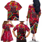 Autism Awareness Australia Melbourne Demons Family Matching Off The Shoulder Long Sleeve Dress and Hawaiian Shirt Aboriginal Indigenous Art