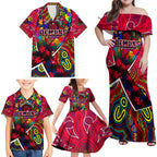 Autism Awareness Australia Melbourne Demons Family Matching Off Shoulder Maxi Dress and Hawaiian Shirt Aboriginal Indigenous Art