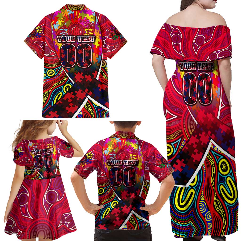 Autism Awareness Australia Melbourne Demons Family Matching Off Shoulder Maxi Dress and Hawaiian Shirt Aboriginal Indigenous Art