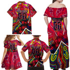 Autism Awareness Australia Melbourne Demons Family Matching Off Shoulder Maxi Dress and Hawaiian Shirt Aboriginal Indigenous Art