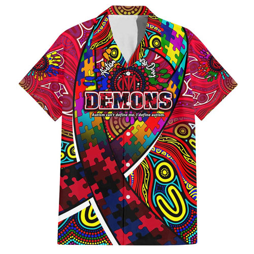 Autism Awareness Australia Melbourne Demons Family Matching Off Shoulder Maxi Dress and Hawaiian Shirt Aboriginal Indigenous Art