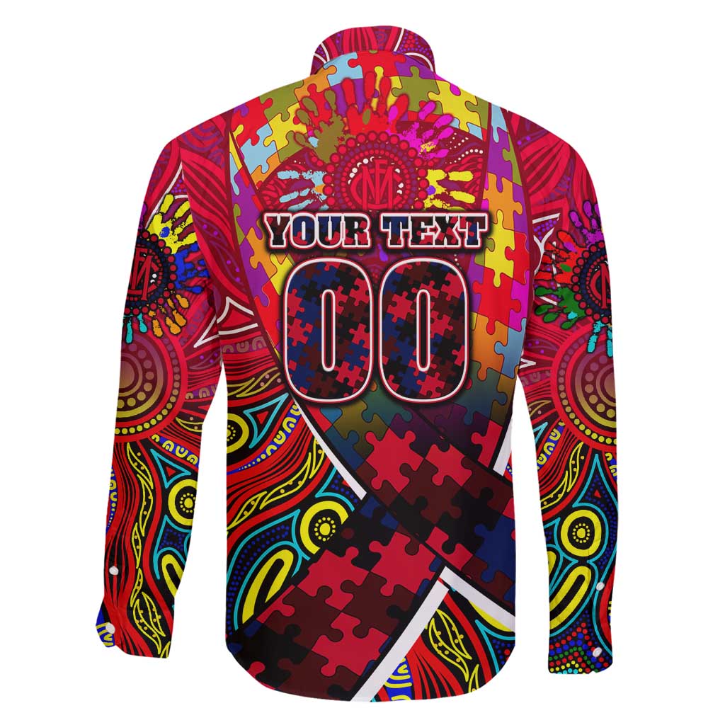 Autism Awareness Australia Melbourne Demons Family Matching Off Shoulder Maxi Dress and Hawaiian Shirt Aboriginal Indigenous Art