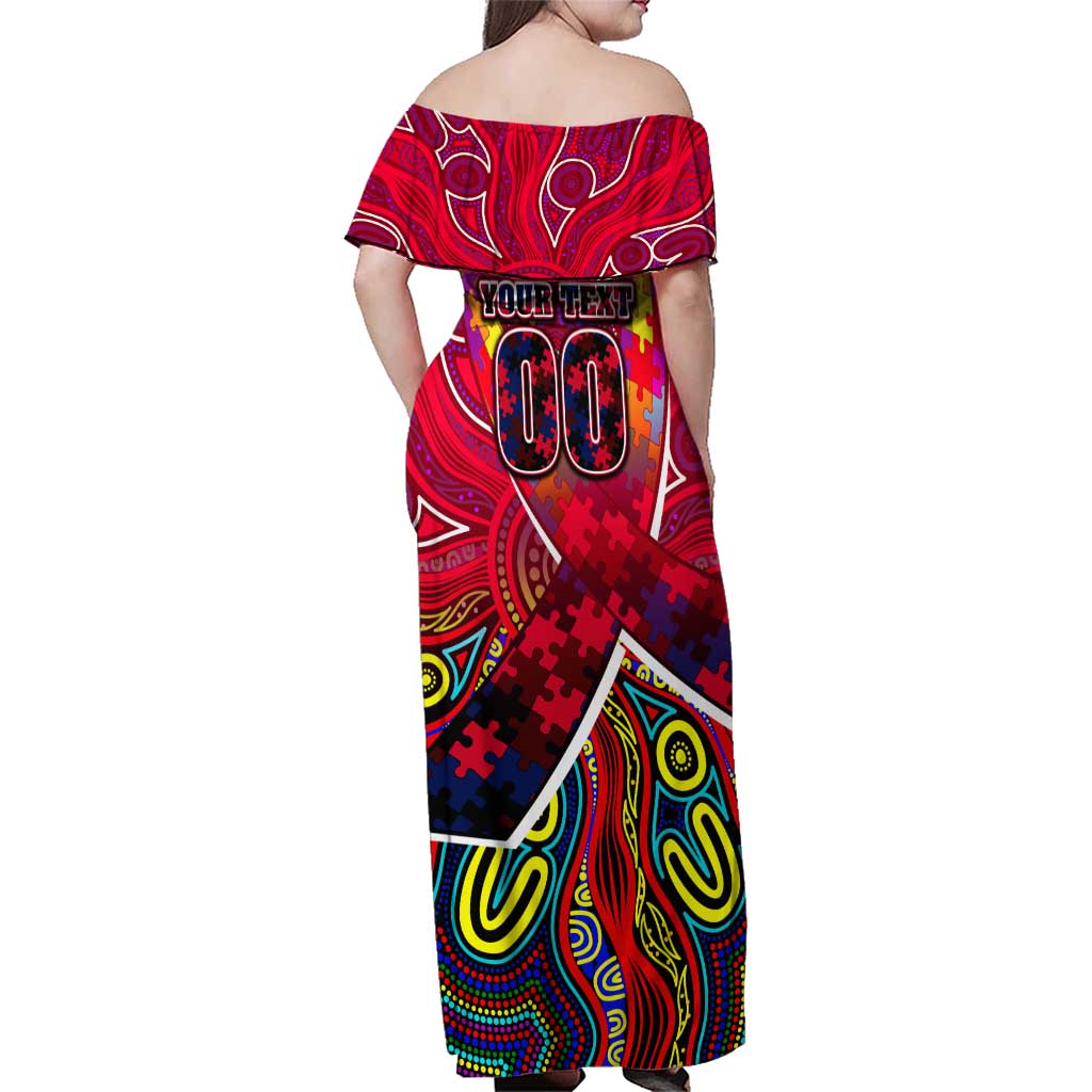 Autism Awareness Australia Melbourne Demons Family Matching Off Shoulder Maxi Dress and Hawaiian Shirt Aboriginal Indigenous Art