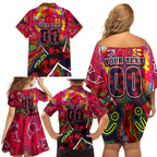 Autism Awareness Australia Melbourne Demons Family Matching Off Shoulder Short Dress and Hawaiian Shirt Aboriginal Indigenous Art