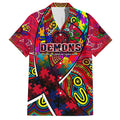 Autism Awareness Australia Melbourne Demons Family Matching Off Shoulder Short Dress and Hawaiian Shirt Aboriginal Indigenous Art