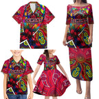 Autism Awareness Australia Melbourne Demons Family Matching Puletasi and Hawaiian Shirt Aboriginal Indigenous Art