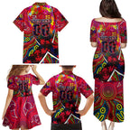 Autism Awareness Australia Melbourne Demons Family Matching Puletasi and Hawaiian Shirt Aboriginal Indigenous Art