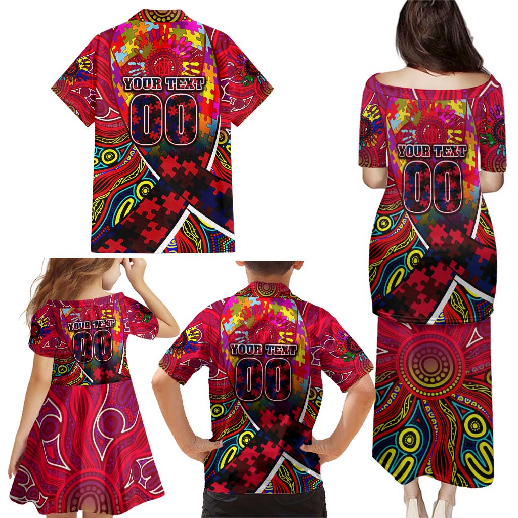 Autism Awareness Australia Melbourne Demons Family Matching Puletasi and Hawaiian Shirt Aboriginal Indigenous Art
