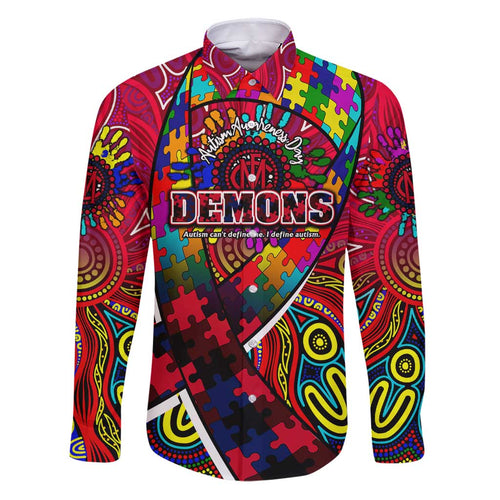 Autism Awareness Australia Melbourne Demons Family Matching Puletasi and Hawaiian Shirt Aboriginal Indigenous Art