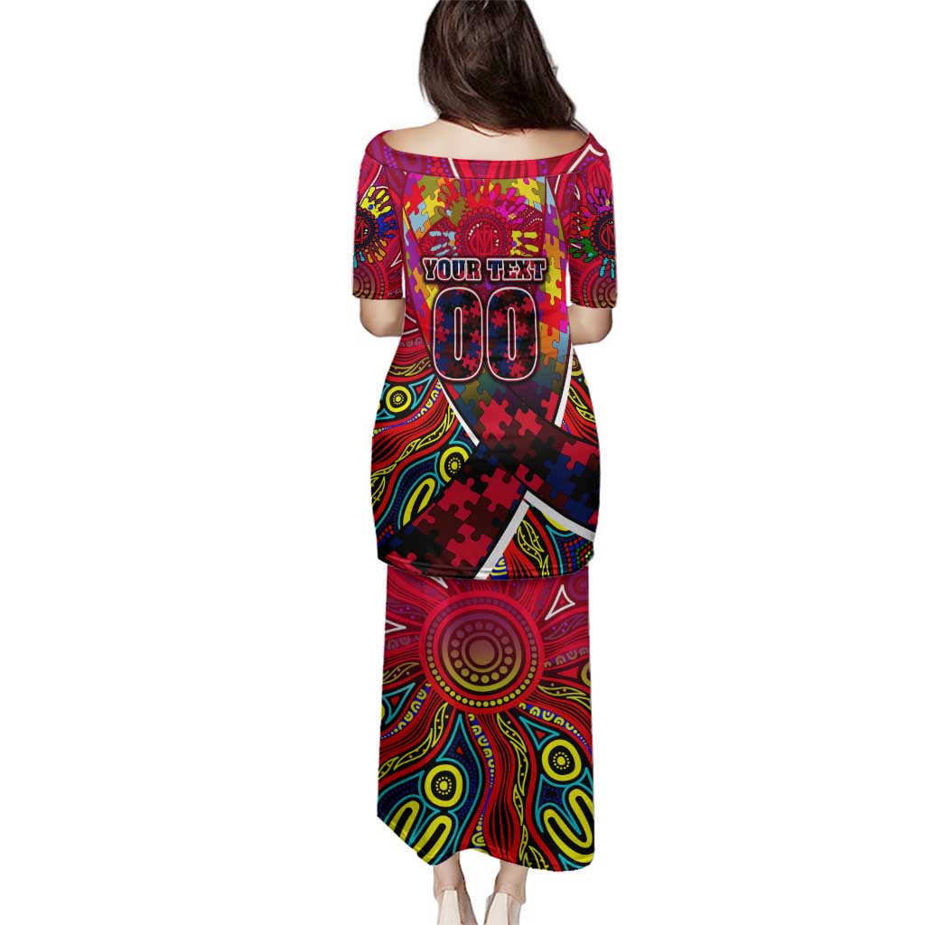 Autism Awareness Australia Melbourne Demons Family Matching Puletasi and Hawaiian Shirt Aboriginal Indigenous Art