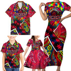 Autism Awareness Australia Melbourne Demons Family Matching Short Sleeve Bodycon Dress and Hawaiian Shirt Aboriginal Indigenous Art