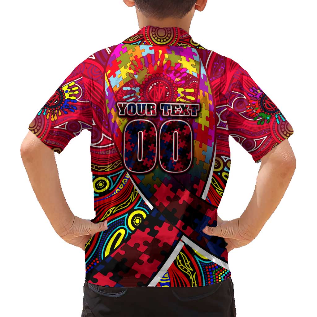 Autism Awareness Australia Melbourne Demons Family Matching Short Sleeve Bodycon Dress and Hawaiian Shirt Aboriginal Indigenous Art