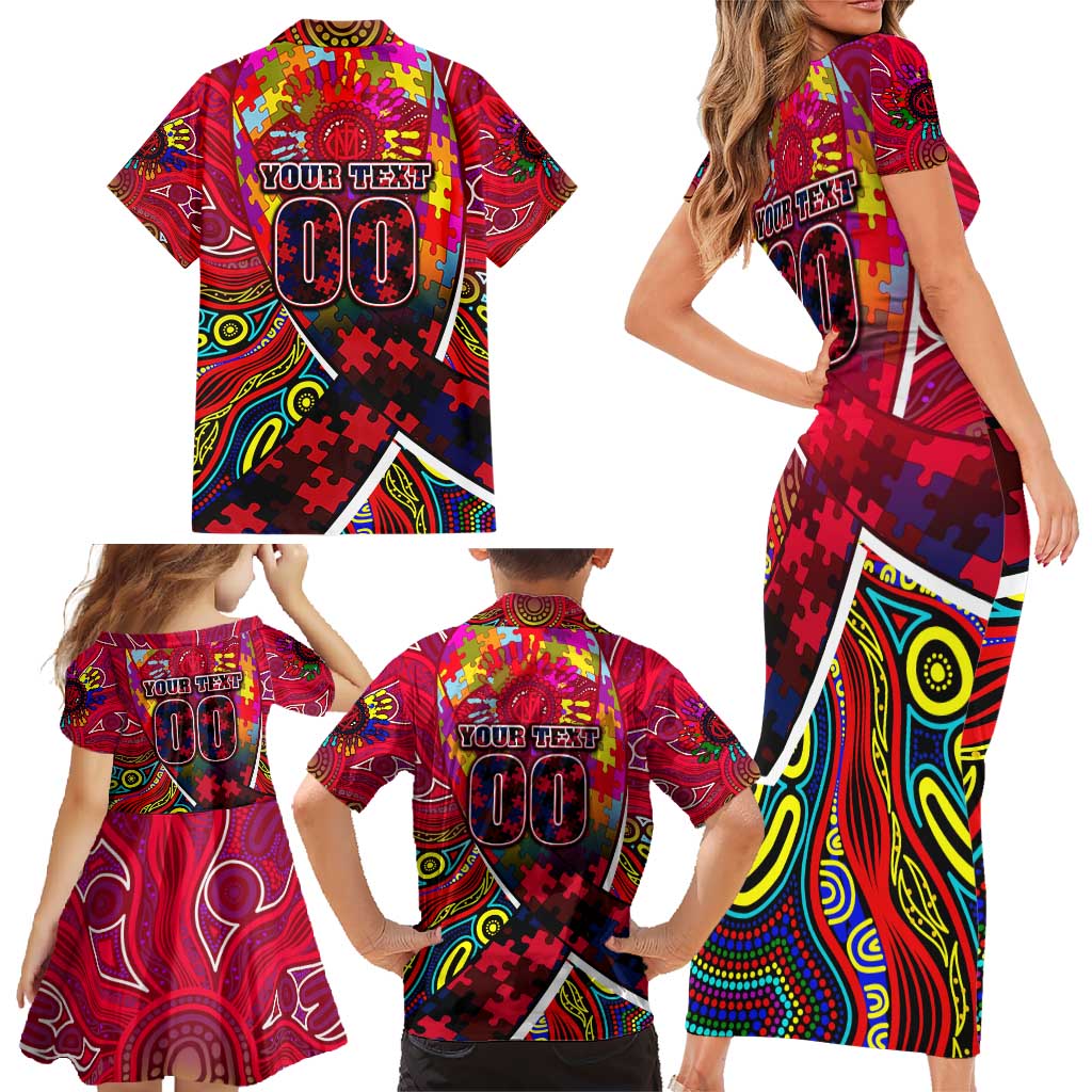Autism Awareness Australia Melbourne Demons Family Matching Short Sleeve Bodycon Dress and Hawaiian Shirt Aboriginal Indigenous Art