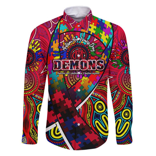 Autism Awareness Australia Melbourne Demons Family Matching Short Sleeve Bodycon Dress and Hawaiian Shirt Aboriginal Indigenous Art