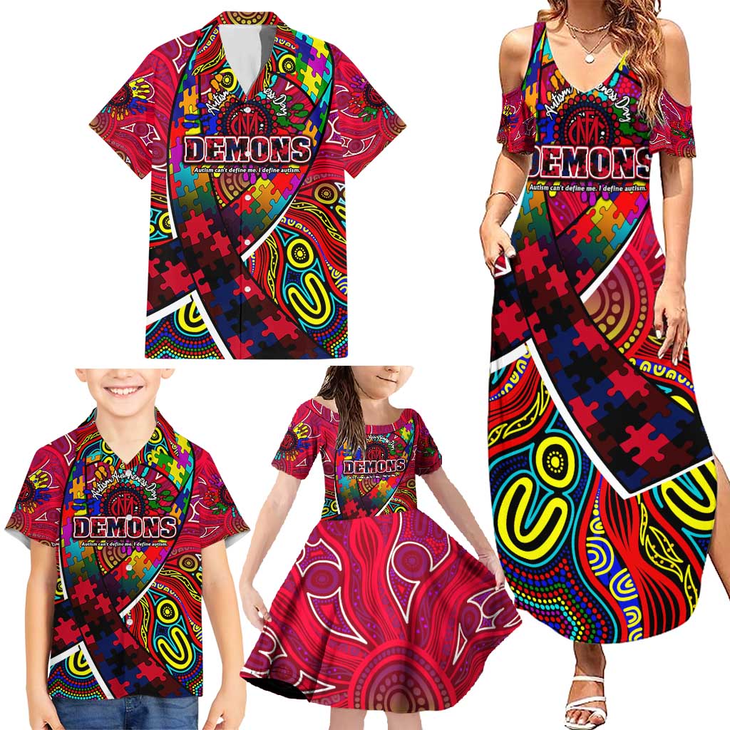 Autism Awareness Australia Melbourne Demons Family Matching Summer Maxi Dress and Hawaiian Shirt Aboriginal Indigenous Art