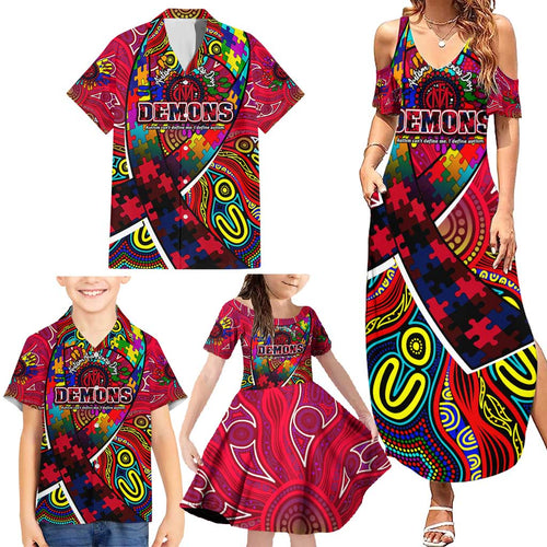 Autism Awareness Australia Melbourne Demons Family Matching Summer Maxi Dress and Hawaiian Shirt Aboriginal Indigenous Art