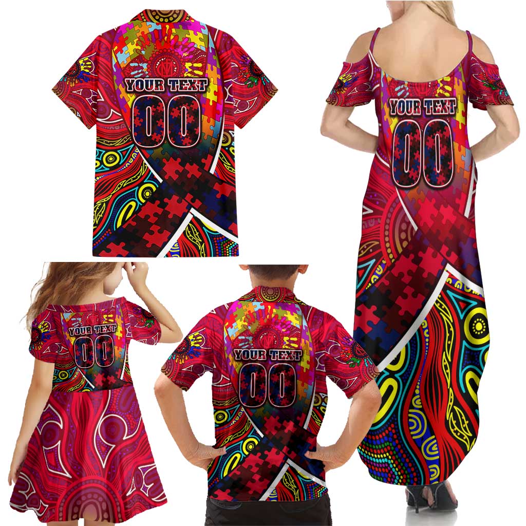 Autism Awareness Australia Melbourne Demons Family Matching Summer Maxi Dress and Hawaiian Shirt Aboriginal Indigenous Art