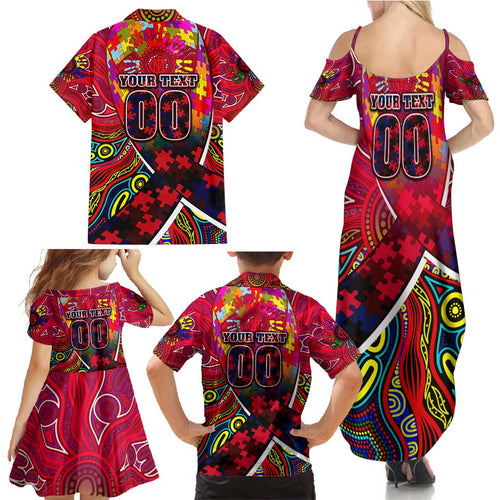 Autism Awareness Australia Melbourne Demons Family Matching Summer Maxi Dress and Hawaiian Shirt Aboriginal Indigenous Art