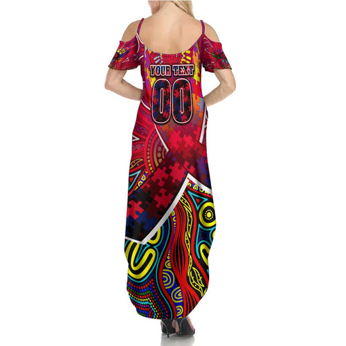 Autism Awareness Australia Melbourne Demons Family Matching Summer Maxi Dress and Hawaiian Shirt Aboriginal Indigenous Art