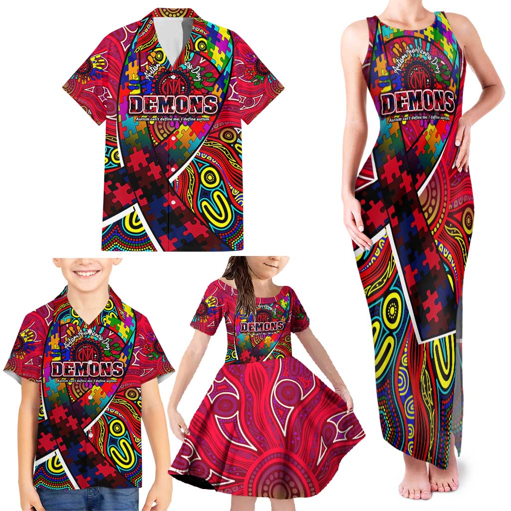 Autism Awareness Australia Melbourne Demons Family Matching Tank Maxi Dress and Hawaiian Shirt Aboriginal Indigenous Art