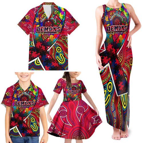 Autism Awareness Australia Melbourne Demons Family Matching Tank Maxi Dress and Hawaiian Shirt Aboriginal Indigenous Art