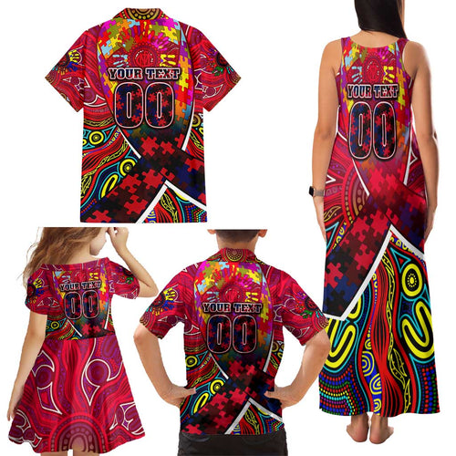Autism Awareness Australia Melbourne Demons Family Matching Tank Maxi Dress and Hawaiian Shirt Aboriginal Indigenous Art