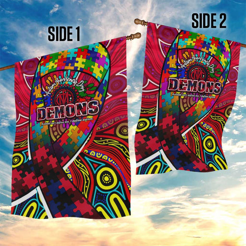 Autism Awareness Australia Melbourne Demons Garden Flag Aboriginal Indigenous Art