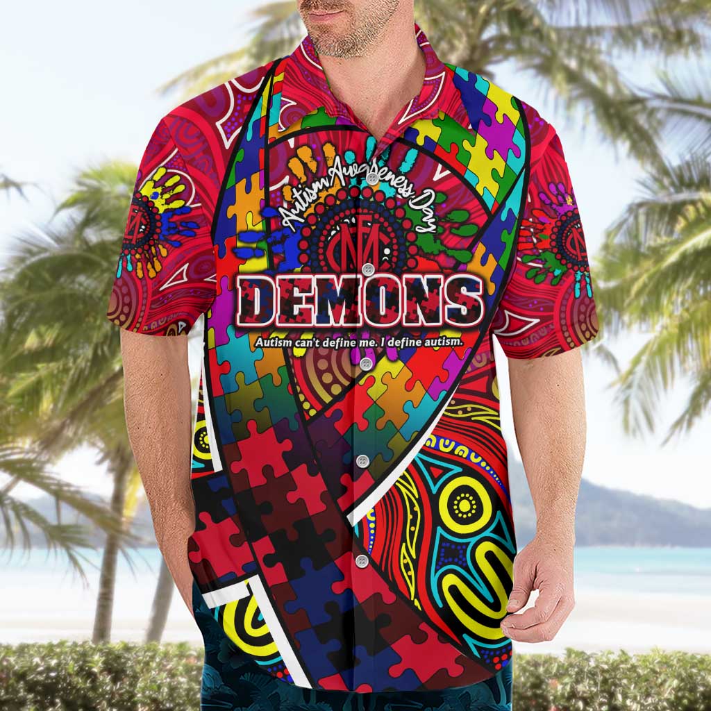 Autism Awareness Australia Melbourne Demons Hawaiian Shirt Aboriginal Indigenous Art