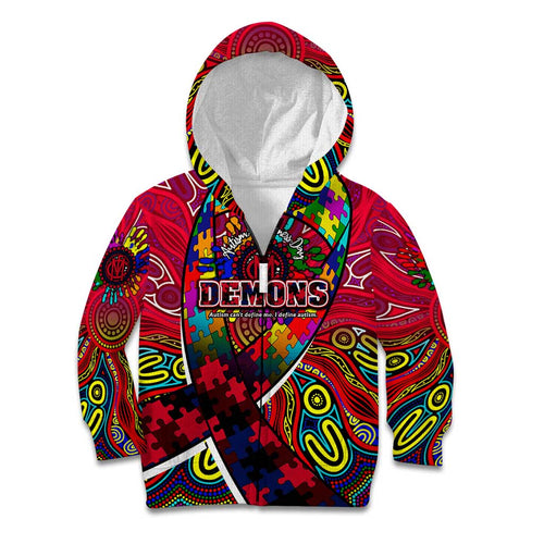 Autism Awareness Australia Melbourne Demons Kid Hoodie Aboriginal Indigenous Art