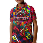 Autism Awareness Australia Melbourne Demons Kid Polo Shirt Aboriginal Indigenous Art
