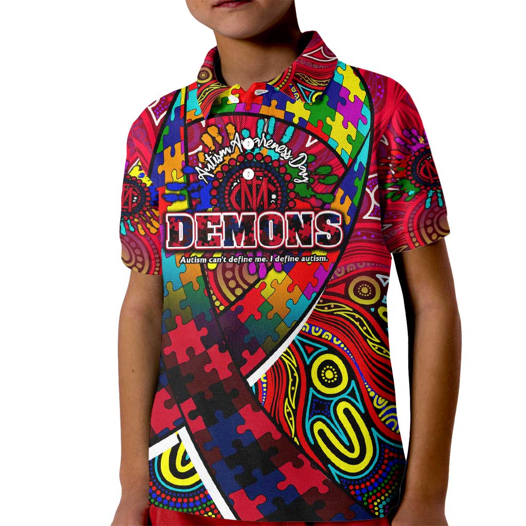Autism Awareness Australia Melbourne Demons Kid Polo Shirt Aboriginal Indigenous Art