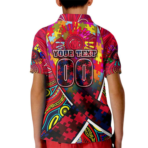 Autism Awareness Australia Melbourne Demons Kid Polo Shirt Aboriginal Indigenous Art