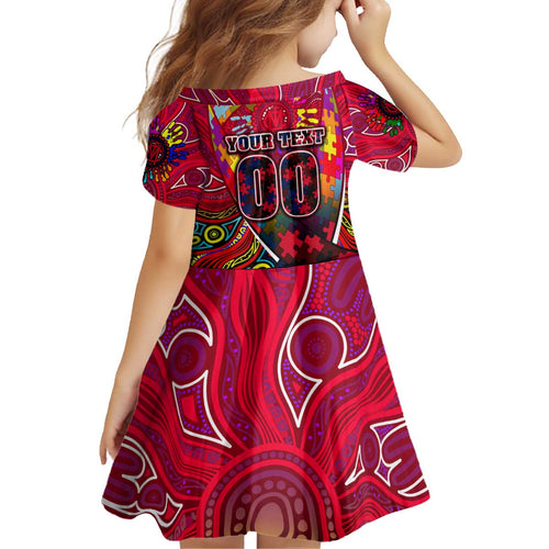 Autism Awareness Australia Melbourne Demons Kid Short Sleeve Dress Aboriginal Indigenous Art