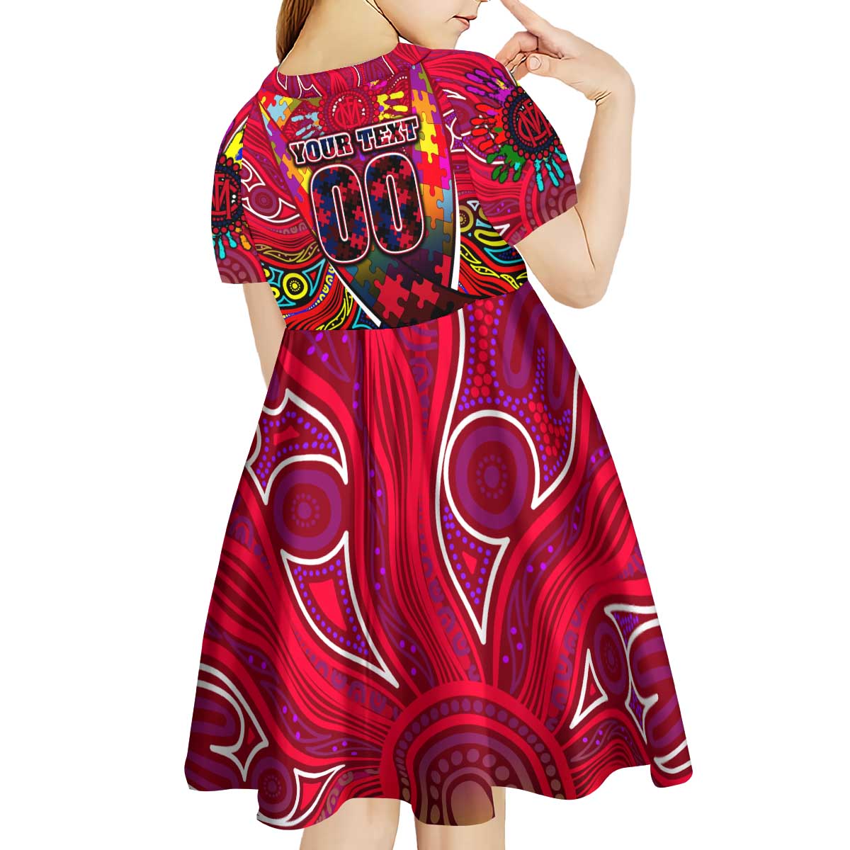 Autism Awareness Australia Melbourne Demons Kid Short Sleeve Dress Aboriginal Indigenous Art