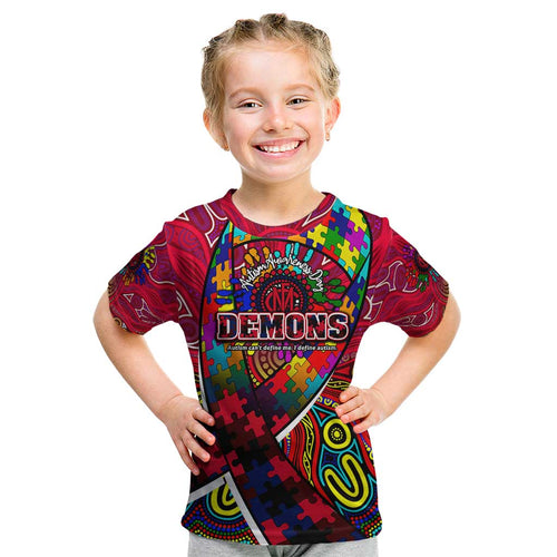 Autism Awareness Australia Melbourne Demons Kid T Shirt Aboriginal Indigenous Art