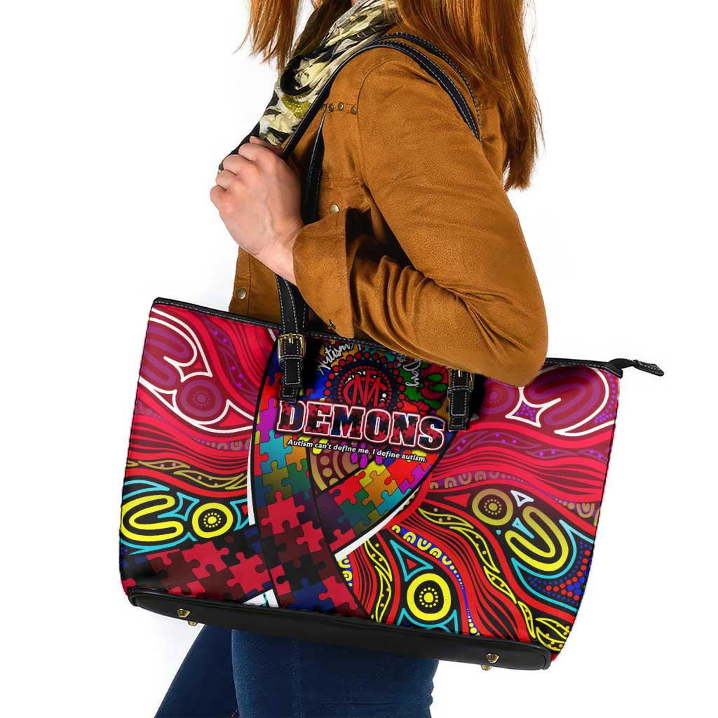 Autism Awareness Australia Melbourne Demons Leather Tote Bag Aboriginal Indigenous Art