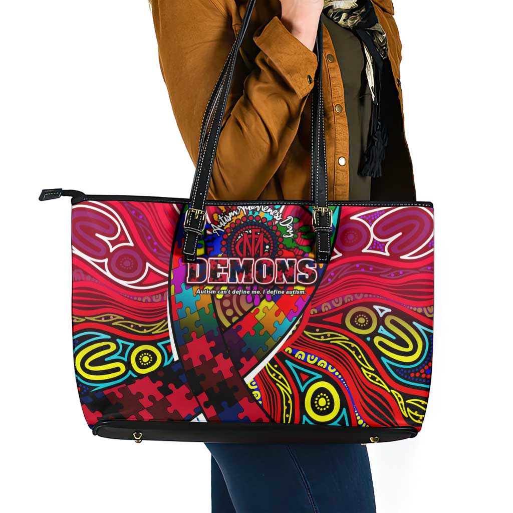 Autism Awareness Australia Melbourne Demons Leather Tote Bag Aboriginal Indigenous Art