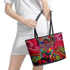 Autism Awareness Australia Melbourne Demons Leather Tote Bag Aboriginal Indigenous Art